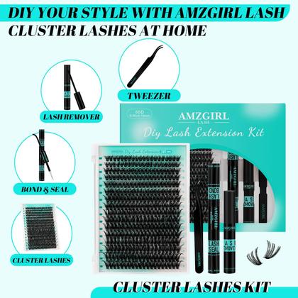 Imagem de Kit de extensão de cílios AMZGIRL LASH 320 unidades com adesivo, removedor e aplicador