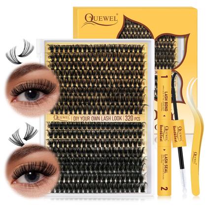 Imagem de Kit de extensão de cílios QUEWEL 320 unidades Wispy Lash Clusters 60D+80D