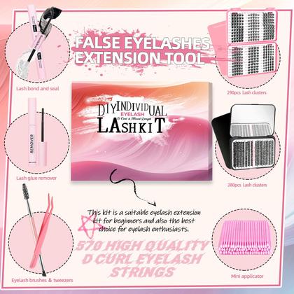 Imagem de Kit de extensão de cílios QUKLOGEN DIY Wispy Lash 570 unidades D Curl