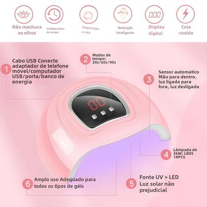 Imagem de Kit de Extensão de Unhas em Gel UV/LED - Manicure Profissional com Base e Esmalte