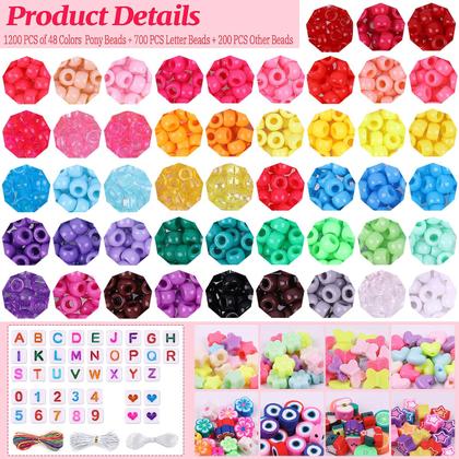 Imagem de Kit de Fabricação de Pulseiras Pubiseed - 2303 Unidades com 48 Cores de Pony Beads