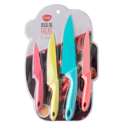 Imagem de Kit de facas coloridas churrasco cozinha aço inox 4 peças master legumes multiuso chef
