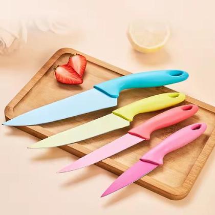 Imagem de Kit de facas coloridas churrasco cozinha aço inox 4 peças master legumes multiuso chef