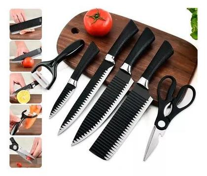Imagem de Kit De Facas Corneta 6 Pcs Afiadíssima Em Aço Inox Cor Preto: Cortes Precisos, Sabor Intenso