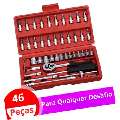 Imagem de Kit De Ferramentas 46 Peças Jogo De Soquetes Chave Catraca R