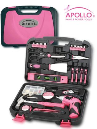 Imagem de Kit de ferramentas Apollo DT0773N1 135 peças com chave de fenda de 3,6 V rosa