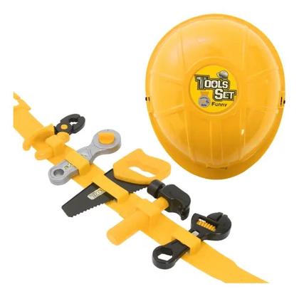 Imagem de Kit de ferramentas infantil cinto capacete brinquedo com acessorios chaves alicate completo
