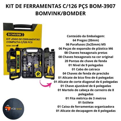 Imagem de Kit de ferramentas maleta c/126 pcs uso profissional domestico manutencao bom-3907 bomder