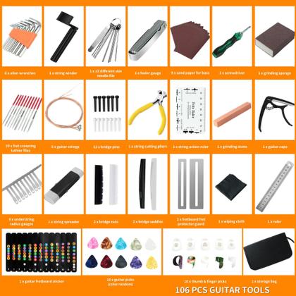 Imagem de Kit de Ferramentas para Guitarra TIMDAM - 106 Peças com Capo, Cordas, Palhetas e Mais