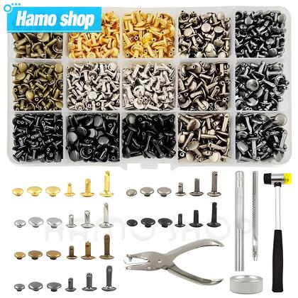 Imagem de Kit De Ferramentas Para Reparação De Calçados, Bolsas, Cintos E Artesanato Em Couro Com Rebites