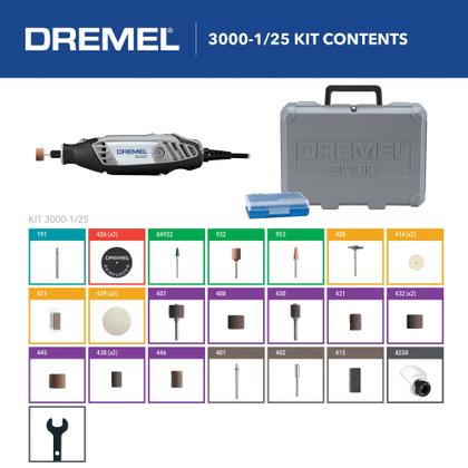 Imagem de Kit de ferramentas rotativas Dremel 3000-1/25 de velocidade variável com 25 Acc