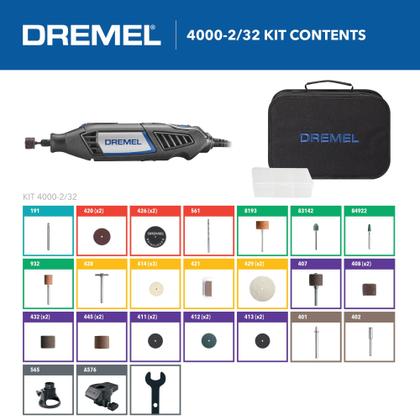 Imagem de Kit de ferramentas rotativas Dremel 4000-2/32 de velocidade variável com 2 acessórios