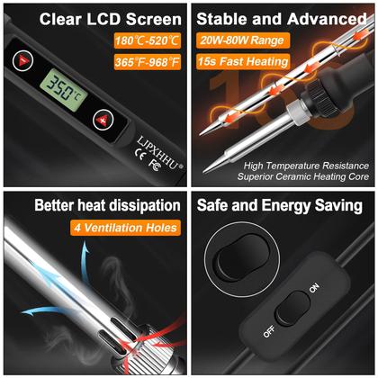 Imagem de Kit de ferro de soldar LJPXHHU 80W LCD com temperatura ajustável 180-520C