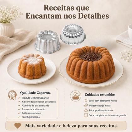 Imagem de Kit de Forma para Bolo Pudim brownie Suiça Decorada 2 peças Caparroz Aluminio