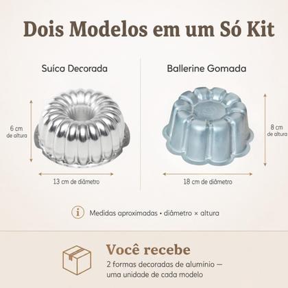 Imagem de Kit de Forma para Bolo Pudim brownie Suiça Decorada 2 peças Caparroz Aluminio