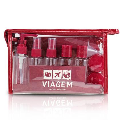 Imagem de Kit de Frascos Viagem Bolsa Pástico Transparente Shampoo Sabonetes Álcool 10 Peças