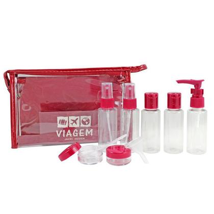 Imagem de Kit de Frascos Viagem Bolsa Pástico Transparente Shampoo Sabonetes Álcool 10 Peças