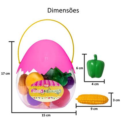 Imagem de Kit de Frutas Legumes e Verduras na Cesta p/ Cozinha Infantil 14 Itens Brinquedo
