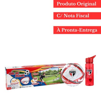 Imagem de Kit De Futebol Completo C/ Trave De Gol Garrafa De 700ml Bola Esportiva Do São Paulo Licenciado Ideal Pra Treino Esporte