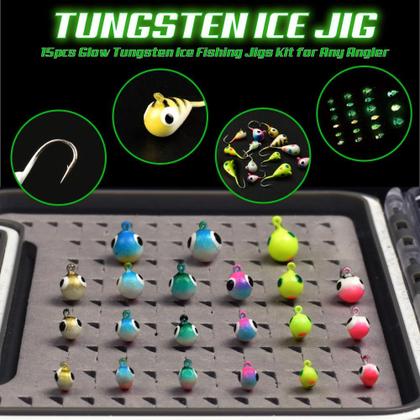 Imagem de Kit de gabaritos de pesca no gelo MUUNN Tungsten 21 unidades para Crappie Walleye