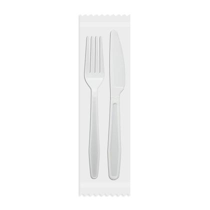 Imagem de Kit de Garfo e Faca Reforçados 17,5cm Branco embalado individualmente Goldenplast com 50 unidades