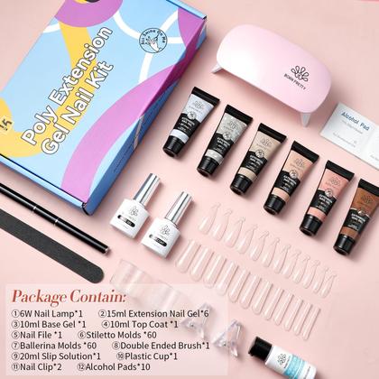 Imagem de Kit de gel de unhas BORN PRETTY Extension - Kit de gel de 6 cores Nude Clear Jelly All-In-1 Set Builder Glue com base de lâmpada U V O conjunto de acabamento forma um conjunto de manicure francesa para iniciantes