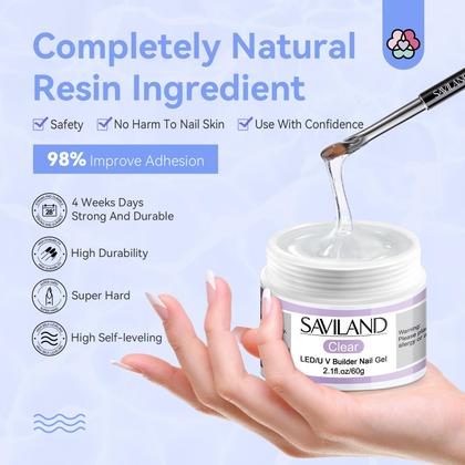 Imagem de Kit de gel para unhas Builder SAVILAND Clear 60g com formas de unhas e pincel