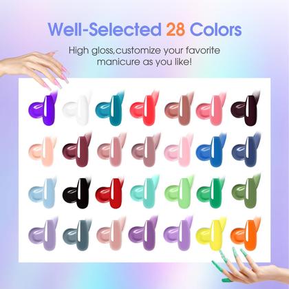 Imagem de Kit de gel para unhas Poly ROSALIND 28 cores com mini luminária de unhas de 10 mL
