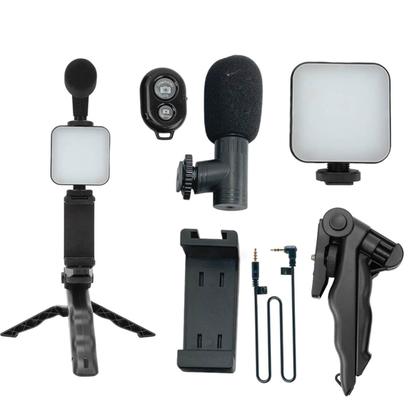 Imagem de Kit de Gravação Portátil 5 em 1 Microfone Tripé e LED para Smartphone