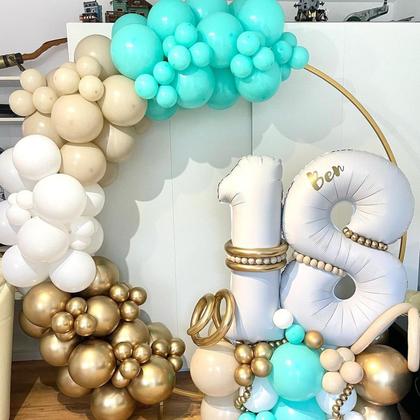 Imagem de Kit de guirlanda de balões COKAOBE azul azul-petróleo branco dourado 124 unidades