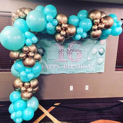 Imagem de Kit de guirlanda de balões COKAOBE azul azul-petróleo branco dourado 124 unidades