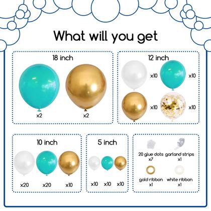 Imagem de Kit de guirlanda de balões COKAOBE azul azul-petróleo branco dourado 124 unidades