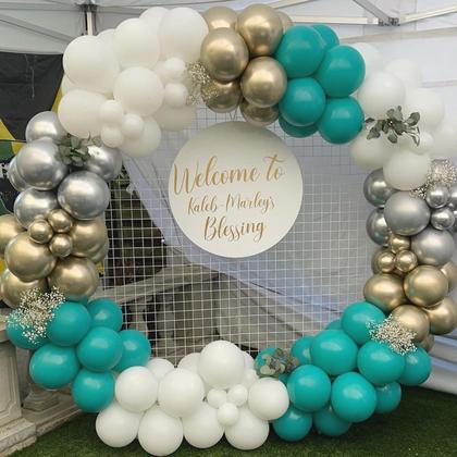 Imagem de Kit de guirlanda de balões COKAOBE azul azul-petróleo branco dourado 124 unidades