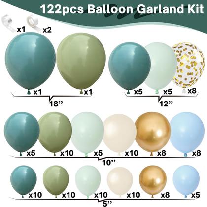 Imagem de Kit de guirlanda de balões Jobkoo 122 unidades azul verde dourado