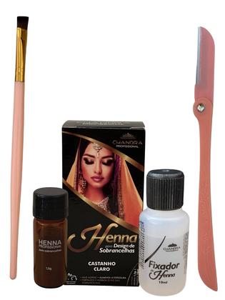 Imagem de Kit de Henna Profissional Designer sobrancelha Chandra com Navalha Pincel chanfrado Alto Rendimento