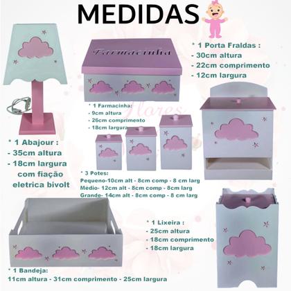 Imagem de kit de higiene bebe mdf 8 pçs  Nuvem menina tampas Rosa
