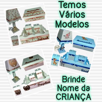 Imagem de Kit de Higiene de bebê madeira Mdf menina 6 pçs - ROSA E BRANCO FLORIDO COM PÉROLAS