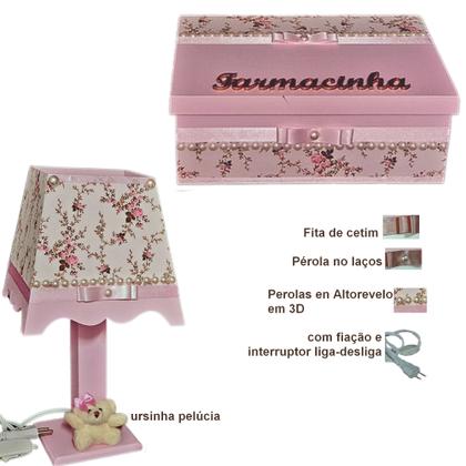 Imagem de Kit de Higiene de bebê madeira Mdf menina 6 pçs - ROSA E BRANCO FLORIDO COM PÉROLAS