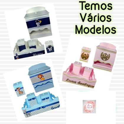 Imagem de Kit de Higiene de bebê madeira Mdf Meninas 5 pçs - JARDIM ROSA