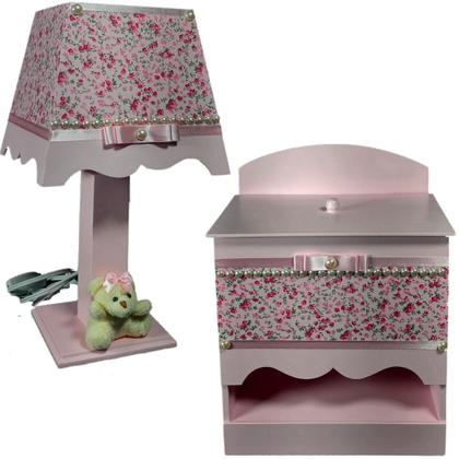 Imagem de Kit de Higiene de bebê Mdf quarto menina 7 pçs - JARDIM BRANCO FLORIDO E PEROLAS TAMPAS ROSA