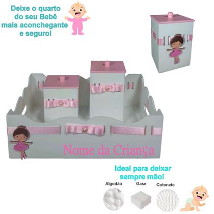 Imagem de Kit de Higiene para quarto de bebê madeira Mdf 6 pçs - Bailarina dançarina branco e rosa bb