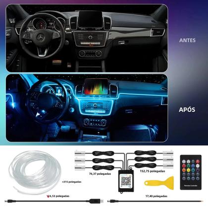 Imagem de Kit de Iluminação LED RGB para Interior de Carro - Neon com Fibra Ótica e Controle Remoto