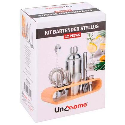 Imagem de Kit De Inox Bartender Styllus Com Suporte Em Bambu 12 Peças