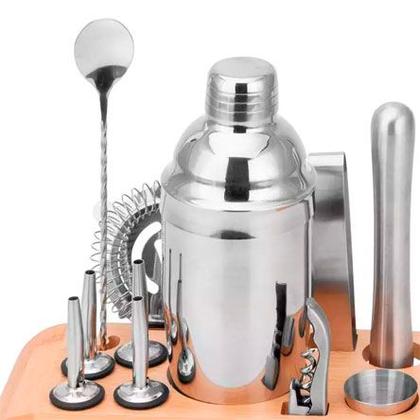Imagem de Kit De Inox Bartender Styllus Com Suporte Em Bambu 12 Peças