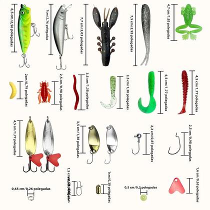 Imagem de Kit de Iscas de Pesca com 84/107 Peças - Iscas Duras, Macias e Colheres de Metal