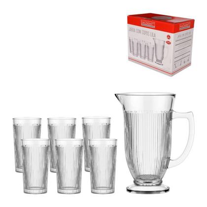 Imagem de Kit de Jarra e 6 Copos de vidro Lila Bebidas Cozinha - Haüskraft