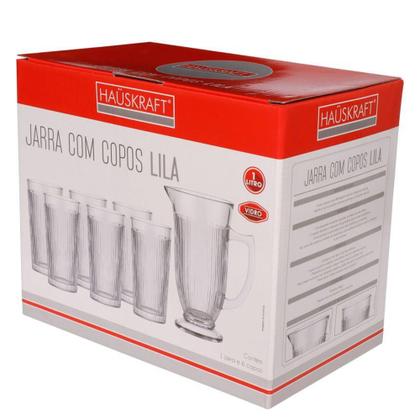 Imagem de Kit de Jarra e 6 Copos de vidro Lila Bebidas Cozinha - Haüskraft