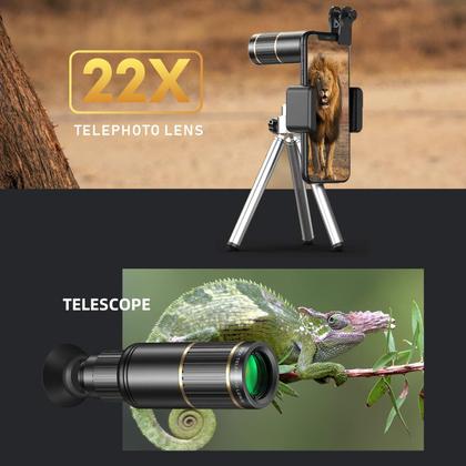 Imagem de Kit de lentes de telefone Andoer 4 em 1 com teleobjetiva 22X Fisheye Wide Angle