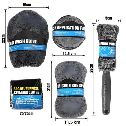 Imagem de Kit De Limpeza Automotiva Com 9 Peças: Toalhas De Microfibra, Esponja Blush, Luva De Lavagem,