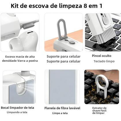 Imagem de Kit de Limpeza de Teclado 8 em 1 - Multifuncional com Caneta, Pincel e Extrator de Teclas